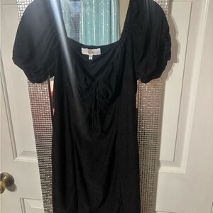 Black Puff Sleeve Eyelet Dress Top